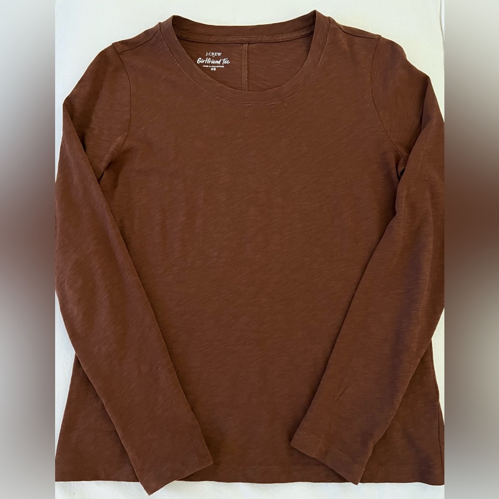 J.Crew Factory Long Sleeve Girlfriend Tee Tshirt XS Pecan Brown Classic Cotton